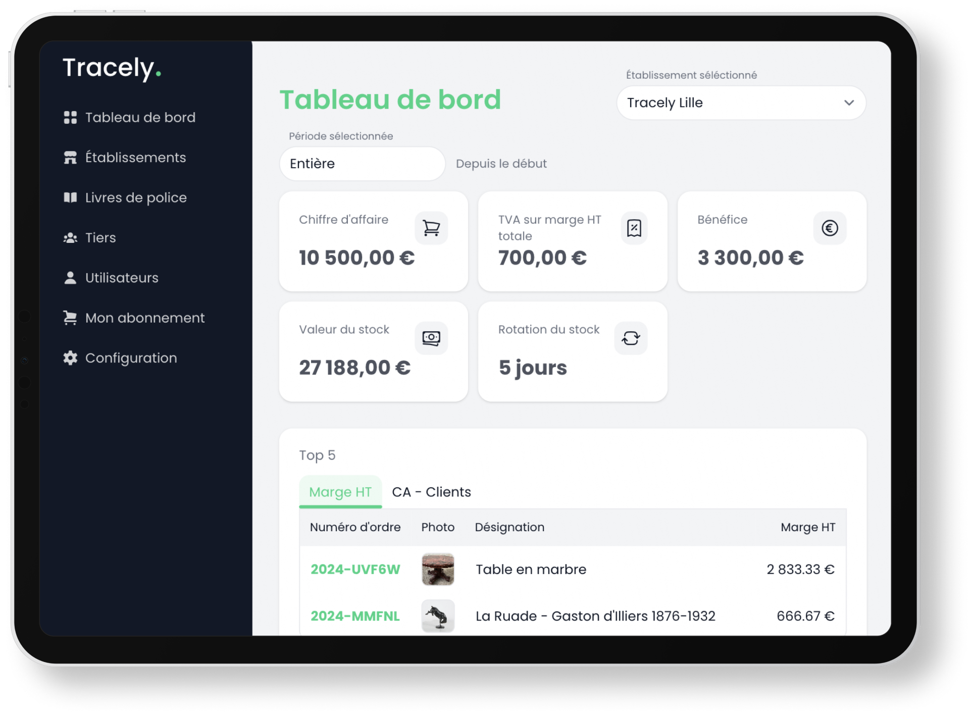 Aperçu de l'application Tracely, une solution de gestion pour les professionnels de la seconde main